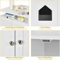 GOPLUS Maison Pour Chat Polyvalente Avec Cloison Amovible Et Ajustable, Maison De Toilette Pour Chat Avec Porte Ouverte Pour Salon, Entree, Couloir, 80x53,5x71CM, Blanc -Amis Poils Soldes Boutique 63809120 4