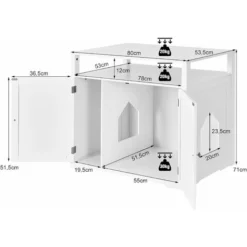 GOPLUS Maison Pour Chat Polyvalente Avec Cloison Amovible Et Ajustable, Maison De Toilette Pour Chat Avec Porte Ouverte Pour Salon, Entree, Couloir, 80x53,5x71CM, Blanc -Amis Poils Soldes Boutique 63809120 5