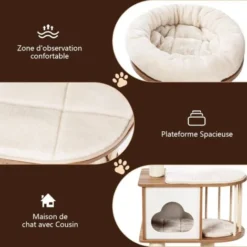 GOPLUS Arbre à Chat 117 CM En Bois à 3 Niveaux Avec Plateformes Et Niche-Coussins Confortables-Poteaux En Sisal-Design Et Moderne,Naturel -Amis Poils Soldes Boutique 63809150 3