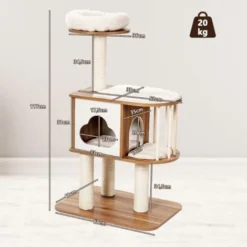 GOPLUS Arbre à Chat 117 CM En Bois à 3 Niveaux Avec Plateformes Et Niche-Coussins Confortables-Poteaux En Sisal-Design Et Moderne,Naturel -Amis Poils Soldes Boutique 63809150 5