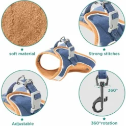 Harnais Et Laisse Pour Chat, Gilet De Marche Confortable Pour Chat Avec Laisse, Harnais De Gilet à Enfiler, Bandes Réfléchissantes Respirantes, Gilet Pour Chats De Petite à Moyenne Taille Bleu Orange -Amis Poils Soldes Boutique 64388150 4