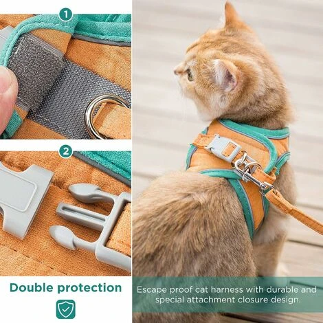 Harnais Et Laisse Pour Chat, Gilet De Marche Confortable Pour Chat Avec Laisse, Harnais De Gilet à Enfiler, Bandes Réfléchissantes Respirantes, Gilet Pour Petits Et Moyens Chats Orange Vert BF 2 Harnais Et Laisse Pour Chat, Gilet De Marche Confortable Pour Chat Avec Laisse, Harnais De Gilet à Enfiler, Bandes Réfléchissantes Respirantes, Gilet Pour Petits Et Moyens Chats Orange Vert BF – Image 2