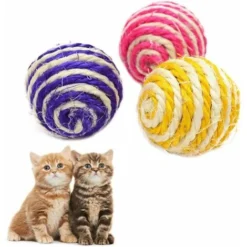 Amis Poils Soldes Boutique 7 3X Balles Jouets Chats En Sisal Balles Interactifs Sonores Avec Bruits Multicolore Pour Animaux