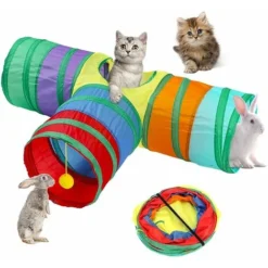 Tunnels Pour Chat Pour Chats D'intérieur Tunnel Pour Lapin 3 Voies 4 Trous Léger Et Pliable Grand Tunnel Pour Cochon D'Inde Jouets Avec Pompon