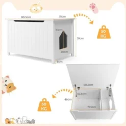 COSTWAY Boîte à Litière Pour Chat Avec Ouverture Sur Le Dessus, Séparateur Amovible, Tige De Gaz, Crochets En Métal, Pieds En Bois De Pin, Supporter Jusqu'à 50 Kg -Amis Poils Soldes Boutique 65695382 3