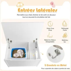 COSTWAY Boîte à Litière Pour Chat Avec Ouverture Sur Le Dessus, Séparateur Amovible, Tige De Gaz, Crochets En Métal, Pieds En Bois De Pin, Supporter Jusqu'à 50 Kg -Amis Poils Soldes Boutique 65695382 4