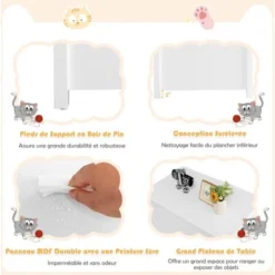 COSTWAY Boîte à Litière Pour Chat Avec Ouverture Sur Le Dessus, Séparateur Amovible, Tige De Gaz, Crochets En Métal, Pieds En Bois De Pin, Supporter Jusqu'à 50 Kg -Amis Poils Soldes Boutique 65695382 5