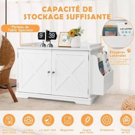 COSTWAY Meuble à Litière Pour Chat Avec Support De Rangement, Grand Espace Caché Pour Chat Avec Séparateur Amovible, Entrées Latérales, Table D'Appoint Intérieure Pour Chat 2 COSTWAY Meuble à Litière Pour Chat Avec Support De Rangement, Grand Espace Caché Pour Chat Avec Séparateur Amovible, Entrées Latérales, Table D'Appoint Intérieure Pour Chat – Image 2