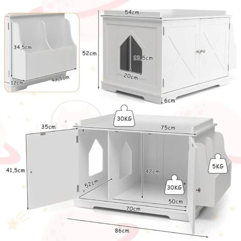 COSTWAY Meuble à Litière Pour Chat Avec Support De Rangement, Grand Espace Caché Pour Chat Avec Séparateur Amovible, Entrées Latérales, Table D'Appoint Intérieure Pour Chat 5 COSTWAY Meuble à Litière Pour Chat Avec Support De Rangement, Grand Espace Caché Pour Chat Avec Séparateur Amovible, Entrées Latérales, Table D'Appoint Intérieure Pour Chat – Image 5
