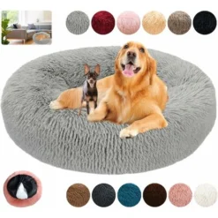 Panier Chien Rond Dehoussable,Grande Taille Apaisant Chien Coussin Lavable Anti-dérapant Anti Strss,Lit Chien Moelleux En Doux,Grand Et Moyenne Tapis,12 Couleurs-GrayS-50cm/19.6in