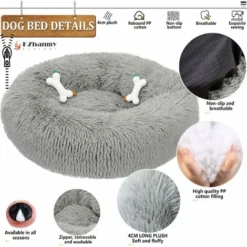 Panier Chien Rond Dehoussable,Grande Taille Apaisant Chien Coussin Lavable Anti-dérapant Anti Strss,Lit Chien Moelleux En Doux,Grand Et Moyenne Tapis,12 Couleurs-GrayS-50cm/19.6in -Amis Poils Soldes Boutique 65808631 4