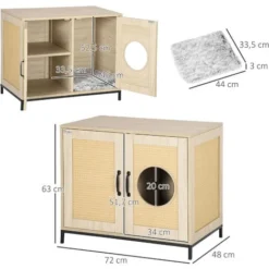 PawHut Meuble Maison De Toilette Pour Chat 2 En 1 Avec Double Porte Châssis Acier Panneaux Particules Aspect Bois Clair -Amis Poils Soldes Boutique 67360680 3