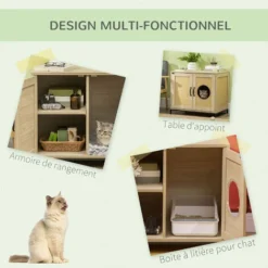 PawHut Meuble Maison De Toilette Pour Chat 2 En 1 Avec Double Porte Châssis Acier Panneaux Particules Aspect Bois Clair -Amis Poils Soldes Boutique 67360680 4