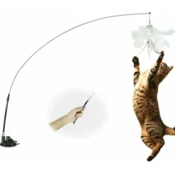 Jouets à Plumes Pour Chats Avec Cloche Et Ventouse,Interactif Chatons Baguette Teaser Canne A Peche Pour D'intérieur Cisea