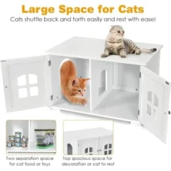 GOPLUS Maison De Toilette Pour Chat Enceinte En MDF, Meuble Cache Litiere Chat Avec Portes E, Trous D’Aeration, Table D’Appoint De Salon (Blanc, 2 Compartiments) -Amis Poils Soldes Boutique 68963106 3