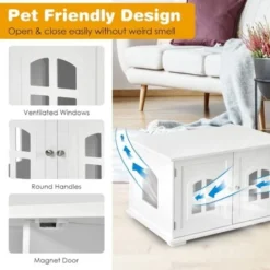 GOPLUS Maison De Toilette Pour Chat Enceinte En MDF, Meuble Cache Litiere Chat Avec Portes E, Trous D’Aeration, Table D’Appoint De Salon (Blanc, 2 Compartiments) -Amis Poils Soldes Boutique 68963106 4