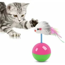GP Jouet Pour Chat Souris Debout, Boule De Souris Interactive Avec Plumes Colorées, Jouet Pour Chat Souris Gobelet Pour Chats, Chiens Et Animaux De Compagnie