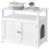 Yaheetech Meuble Litiere Pour Chat Maison De Toilette Chat En Bois Blanc 80 × 51 × 66 Cm 1 Panneau Amovible 9 Trous D'Aération 1 Compartiment Ouvert