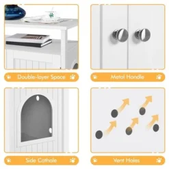 Yaheetech Meuble Litiere Pour Chat Maison De Toilette Chat En Bois Blanc 80 × 51 × 66 Cm 1 Panneau Amovible 9 Trous D'Aération 1 Compartiment Ouvert -Amis Poils Soldes Boutique 70311847 4