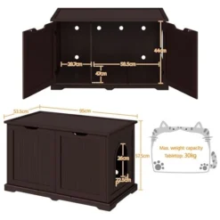 Yaheetech Meuble Litiere Pour Chat Maison De Toilette Chat En Bois 95 × 53,5 × 57,5 Cm 1 Panneau Amovible 9 Trous D'Aération Grand Espace En Haut Couleur Expresso -Amis Poils Soldes Boutique 70534880 4