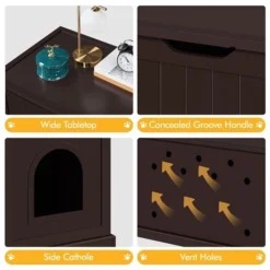 Yaheetech Meuble Litiere Pour Chat Maison De Toilette Chat En Bois 95 × 53,5 × 57,5 Cm 1 Panneau Amovible 9 Trous D'Aération Grand Espace En Haut Couleur Expresso -Amis Poils Soldes Boutique 70534880 5