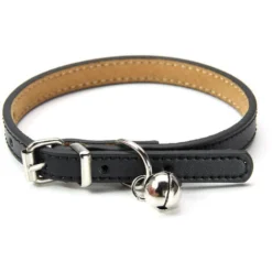 GP Collier En Cuir Pour Chats Et Chiens, Ajustable 20cm-27cm - Noir