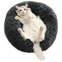 Chenil Niche Ronde Niche Longue Fourrure Niche Couchage Profond Hiver Chat Chien Niche Niche Universelle Niche Peluche Gris Foncé Taille XS Diamètre 30cm