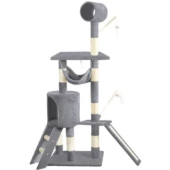 Arbre à Chat 154cm Avec Griffoir Plateforme Niche XXL Gris