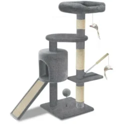 Arbre à Chat 112cm Avec Griffoir Plateforme Niche L Gris