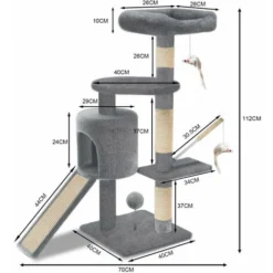 Arbre à Chat 112cm Avec Griffoir Plateforme Niche L Gris -Amis Poils Soldes Boutique 72050632 4
