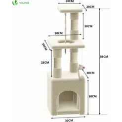 Arbre à Chat 88cm Avec Corde Griffoir Plateforme Niche Beige -Amis Poils Soldes Boutique 72050640 3