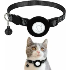 GP Airtag Apple Air Tag Collier Pour Chat Avec Boucle De Sécurité Et Cloche, Collier Réfléchissant Pour Chat De 1 Cm De Large Avec Support Airtag Pour Chats, Chiots, Chatons (noir)