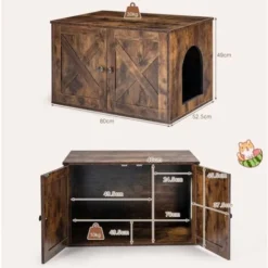 COSTWAY Maison De Toilettes Pour Chat Avec Double Portes, Meuble à Litière Avec Panneau Cloisonné Amovible, Style Industriel -Amis Poils Soldes Boutique 75338940 3