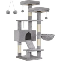 FEANDREA Arbre à Chat, Tour De Jeux 142 Cm, Gris Clair Par SONGMICS PCT160W01