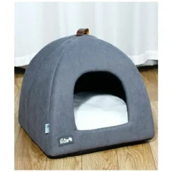 SEENLIN Soft Cave Cat Bed - Niche Lavable Pour Chat Moyen Avec Coussin Amovible Et Amovible, Lits Pour Petits Chiens 40x40x38cm, Gris Foncé