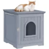 Yaheetech Maison De Toilette Pour Chat, Meuble/Niche Pour Chat En Bois, 1 Poignée Latérale, 7 Trous D’Aération, 48,5 X 51 X 51,5 Cm Gris