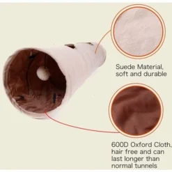 Road Tunnel Pour Chat Avec 2 Trous Doux Et Pliable, Jouet De Chat Avec Boule Suspendue Beige D25120cm -Amis Poils Soldes Boutique 76314811 4