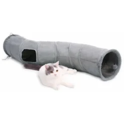 Forme Jouet Tunnel Pour Chat En Daim, Grand Tunnel A Chat Pliable Avec 2 Trous Et Boule Suspendue Pour Chats Chatons Lapins