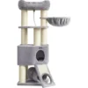 FEANDREA Grand Arbre à Chat, Tour De Jeux Taille M, Avec Niche, Hamac, Plate-Forme En Tissu Peluche, Tunnel, Poteaux En Sisal, Griffoir, 50 X 50 X 141 Cm, Gris Clair Et Couleur Boisée Par SONGMICS PCT