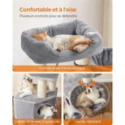 FEANDREA Grand Arbre à Chat, Tour De Jeux Taille M, Avec Niche, Hamac, Plate-Forme En Tissu Peluche, Tunnel, Poteaux En Sisal, Griffoir, 50 X 50 X 141 Cm, Gris Clair Et Couleur Boisée Par SONGMICS PCT -Amis Poils Soldes Boutique 76455634 3