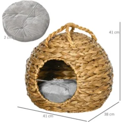 PawHut Panier Chat Jacinthe D'eau Lit Chat Cosy Grand Confort Dim. 41L X 38l X 41H Cm Poignée Coussin Moelleux Gris Inclus -Amis Poils Soldes Boutique 76658269 3