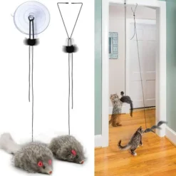 2PCS Jouet Pour Chat,Jouet Interactif à Suspendre Pour Chat,Souris Chat Jouet,Teaser Pour Chat Avec Ventouse,Jouet Interactif Pour Chat Avec Corde Et Souris En Peluche