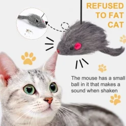 2PCS Jouet Pour Chat,Jouet Interactif à Suspendre Pour Chat,Souris Chat Jouet,Teaser Pour Chat Avec Ventouse,Jouet Interactif Pour Chat Avec Corde Et Souris En Peluche -Amis Poils Soldes Boutique 76663609 3