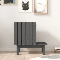 Maison Pour Chat | Maisonnette Pour Chat Gris 60x36x60 Cm Bois De Pin Massif 36810 -Amis Poils Soldes Boutique 76956457 3