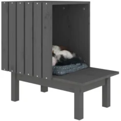 Maison Pour Chat | Maisonnette Pour Chat Gris 60x36x60 Cm Bois De Pin Massif 36810 -Amis Poils Soldes Boutique 76956457 4
