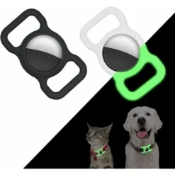 Supet Coque De Protection En Silicone Pour AirTag, Support Compatible Avec Airtag Pour Collier De Chien Chat Suivi GPS Support De Collier Pour Animal De Compagnie (lot De 2, Noir + Vert Nuit)