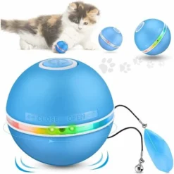 GP Balle Interactive Pour Chat Avec Lumières LED, Jouet Interactif Automatique Pour Chat, Rotation Automatique à 360 Degrés, Chargement USB, Pour Chiens Et Chatons, Bleu