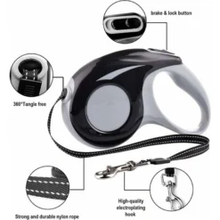 Laisses Rétractables Pour Chiens,Laisse Chat,Corde De Traction Télescopique, Laisse Enrouleur Pour Petit Chat Chien5M, Maximum 15kg (Noir)， -Amis Poils Soldes Boutique 79652509 3