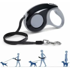 Laisses Rétractables Pour Chiens,Laisse Chat,Corde De Traction Télescopique, Laisse Enrouleur Pour Petit Chat Chien5M, Maximum 15kg (Noir)， -Amis Poils Soldes Boutique 79652509 4