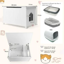 GOPLUS Maison De Toilette Pour Chat, Armoire Pour Chat Avec 2 Portes,2 Poches De Stockage,Interne Planche Réglable,Niche Pour Chat Cadre En Bois Style Meuble Pour Salon,Entrée,Couloir -Amis Poils Soldes Boutique 80321112 3